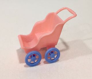 Vintage Renwal Pink Plastic Dollhouse Furniture Pink Baby Stroller Nc87 - Euc