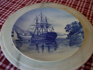 Antique Villeroy & Boch Plate,  Tall Ships In Bay 10 " Blue Wall Plate /plaque Art