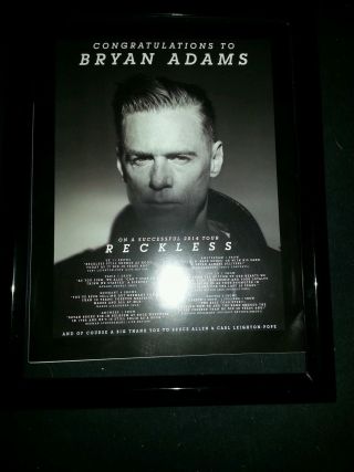 Bryan Adams Rare 30th Anniversary Reckless Tour Promo Ad Framed