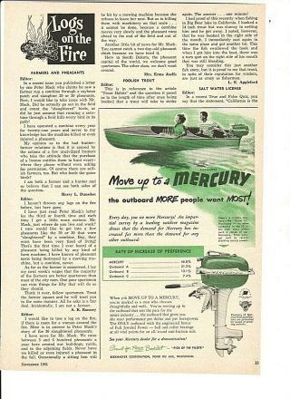 Vintage 1951 Mercury " 10 " Hurricane Fishing Outboard Motorsn Ad