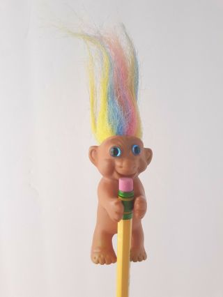 Vintage Korea Troll Dolls Pencil Hugger Clip On Rainbow Hair Blue Eyes 3 " Topper
