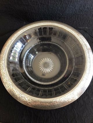 Vintage Rare Heisey Crystal Large Bowl W/ Sterling Silver Rim - Heisey Mark