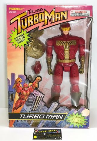 1996 Talking Turbo Man Deluxe 13.  5 " Action Figure Tiger Electronics Boxed