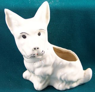 Vintage White Scottie Terrier Dog Flower Planter Pot Container Figurine 6 " Tall