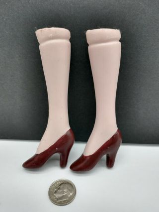 Porcelain Doll Parts Two Legs W/painted Heels Dark Red Approx 3.  5 " Long