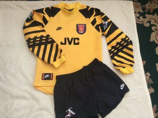 Rare Vintage Arsenal Fc Nike Jvc,  Youth L,  Goalkeeper Kit 1995 - 97 Shirt & Shorts