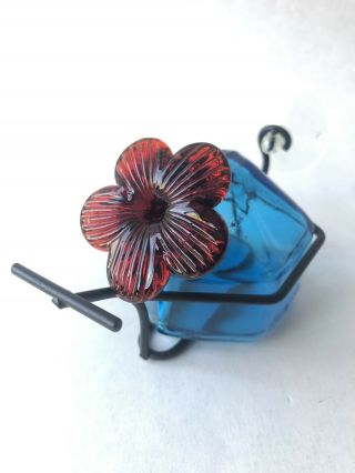 Rare Vintage Hand Blown Glass Par A Sol Hummingbird Feeder Small Colbalt Blue Nr