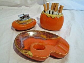 Rare Vintage Mid Century Bitossi Art Ceramic Orange Smoking Set Italy Rimini