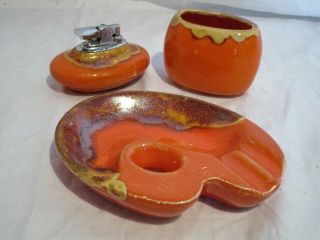 Rare Vintage Mid Century Bitossi Art Ceramic Orange Smoking Set Italy Rimini 2