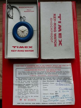 Rare Blue Vintage Timex Key Ring Tyre Watch - Boxed With Papers