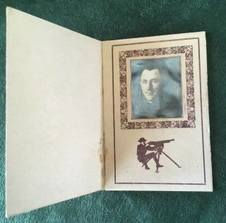 Antique WW1 Soldier Tin Type Photo In Folder with Machine Gun Design 3