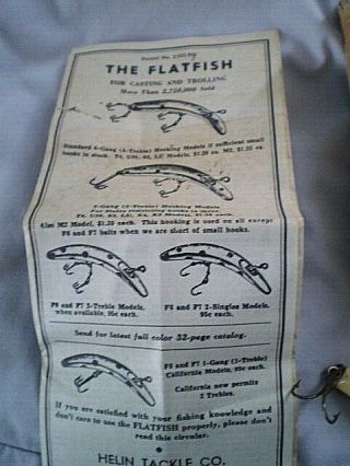 Vintage HELIN ' S FLATFISH Fishing Lure U20 and paper pamphlet 3