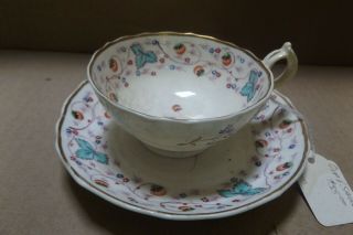 Antique Hand Painted Softpaste Sprig Decorated Porcelain Tea Cup Saucer