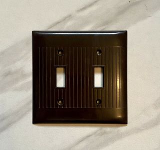 Vintage Sierra Ribbed Brown Bakelite Double Light Switch Wall Cover Plate