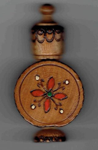 Vintbulgarian Small Wooden Perfume Bottle Holder W Rose Oil Perfume Hand Crafted