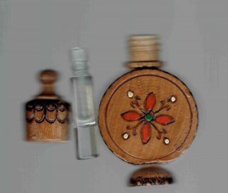 VintBulgarian Small Wooden Perfume Bottle Holder w Rose Oil Perfume Hand Crafted 2