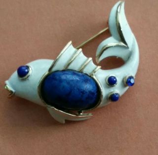 Vintage Rare Trifari Alfred Philippe Jelly Belly Enamel Fish Figural Brooch/pin