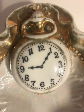Pocket Watch Antique Porcelain Trinket Dish,  S M P,  Made In Japan 2