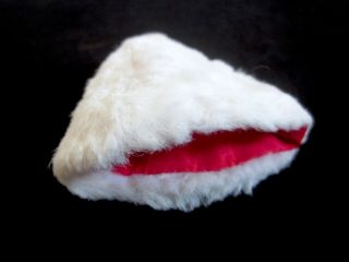 Vintage Barbie Doll Clothes - White Faux Fur Hat With Red Satin Lining Russian