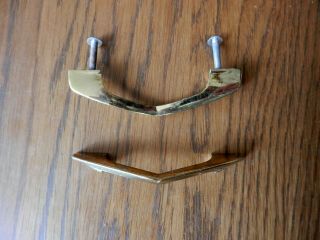 Vintage Nos Mcm 3 Inch Centers Polished Brass " V " Drawer Pulls