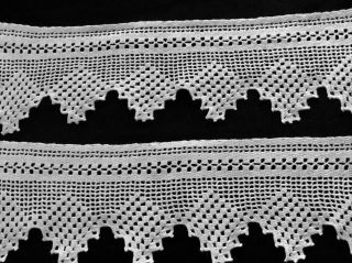 Two Panels Vintage Crochet Lace Geometrical Pattern,  15 1/2 " X 4 1/2 " Each