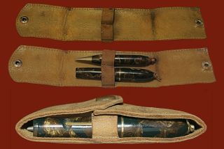 Rare Vintage Fountain Pen & Mechanical Pencil Set 14k Nib With Leather Case Exm