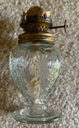 Antique Vintage Clear Glass Miniature Oil Lamp Base