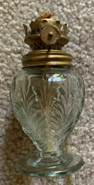 Antique Vintage Clear Glass MINIATURE Oil Lamp Base 2
