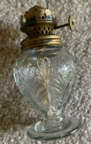 Antique Vintage Clear Glass MINIATURE Oil Lamp Base 3