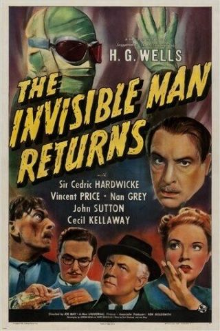 Vintage Horror Movie Poster H.  G.  Wells - The Invisible Man Returns 24x36