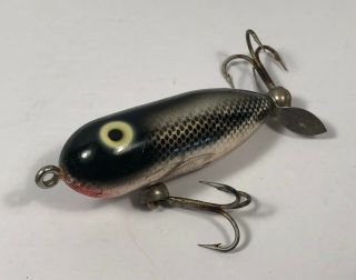 Vintage Heddon Tiny Torpedo Fishing Lure Black Silver Red With Scales 2