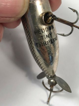 Vintage Heddon Tiny Torpedo Fishing Lure Black Silver Red With Scales 3