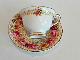 Vtg Royal Albert Bone China Teacup & Saucer,  Serena Floral,  Gold Trim