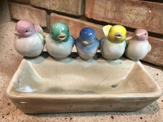 Rare Vintage Small Trinket Bowl Birds Ceramic Shabby Chic Soap Coin Jewelry Dish
