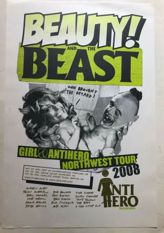 Anti Hero X Girl Skateboards " Beauty And The Beast " 2008 Poster 18 " X 24 "