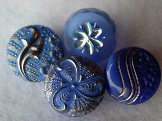 Gorgeous Vintage & Antique Blue Czech Fancy Glass Buttons