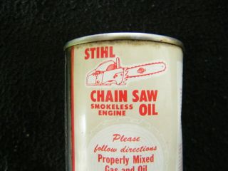 Rare Vintage Stihl Chain Saw Smokeless Engine Oil Can Empty 7 1/2 Oz.  Tin Can