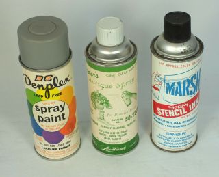 3 Cans Vintage Denplex,  Dexter Antique,  Marsh Stencil Ink Spray Paint