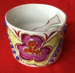 Antique Victorian Mustache Cup - White & Gold Purple Floral Embossed