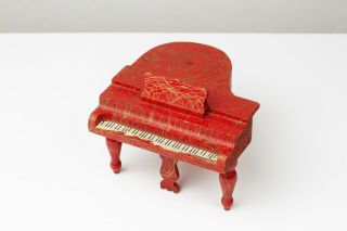 Vintage Antique Dollhouse Furniture Strombecker Red Swirl Wood Grand Piano 1:12