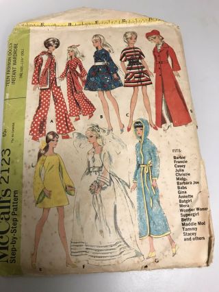 Mccall’s 2123 Vintage 1969 Sewing Pattern For Barbie & Other 11 1/2” Dolls