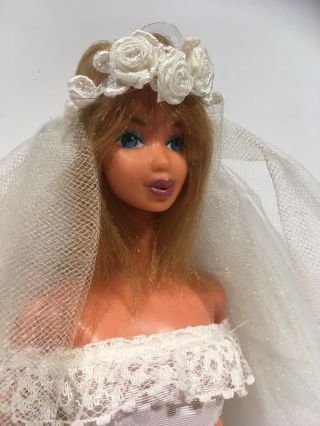 Vintage Mattel Kissing Barbie Doll In Barbie Wedding Dress - Doll Does Kiss -