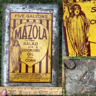 Rare Early Antique 1920s 30s Mazola Indian Oil Can Tin Sign Corn Vtg 5 Gallon