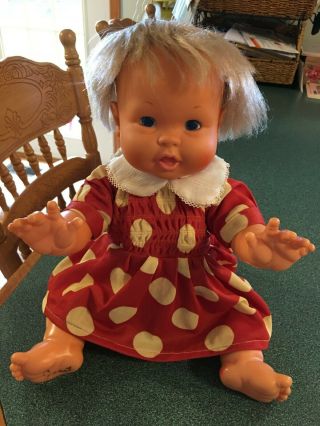 Vintage 1973 Ideal Toy Corp Blonde Rub A Dub Dolly Baby Doll 17 " Long