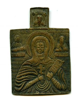 Antique Xviii Centur Russian Hand Made Bronze Icon Jesus Christ Pantocrator Rare