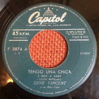 Gene Vincent - Chile Rare Single Capitol 45 Rpm 7” Blue Caps Ex