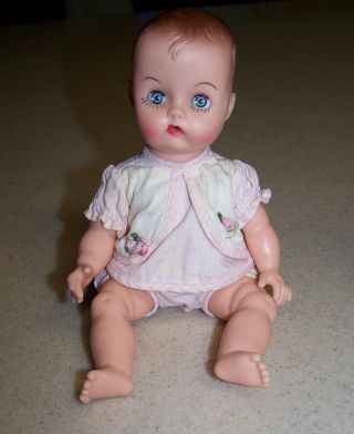 Vintage 8 " Baby Susan Molded Hair Vinyl Baby Doll,  Wearing Two Piece Outfit