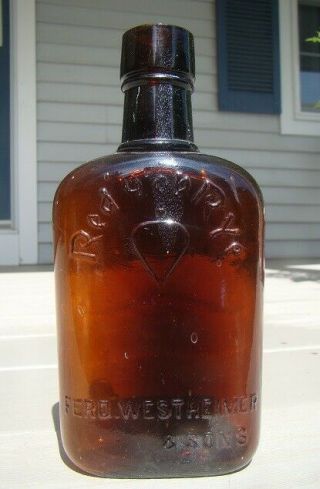 Antique Red Top Rye - Ferd.  Westheimer & Sons Pocket Whiskey Flask