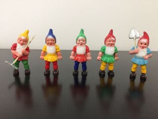Vintage Hard Plastic Garden Gnomes Cake Toppers