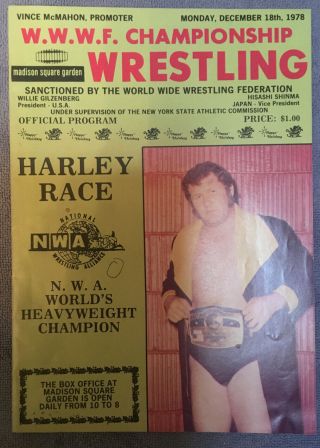 Rare Nwa & Wwwf Madison Square Garden Program December 19,  1978 W/harley Race